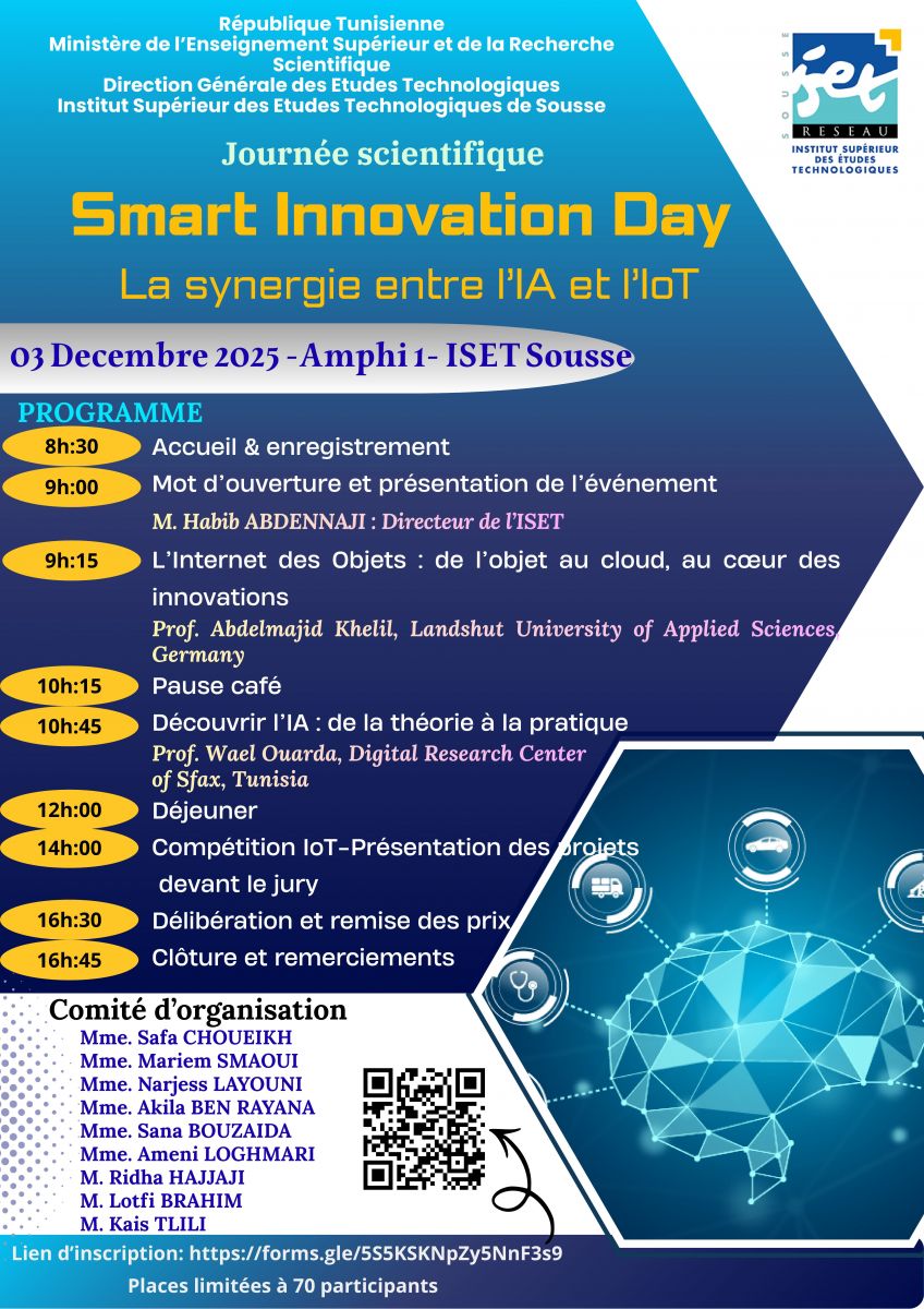 Journée Scientifique : Smart Innovation Day La synergie entre l’IA et l’IoT